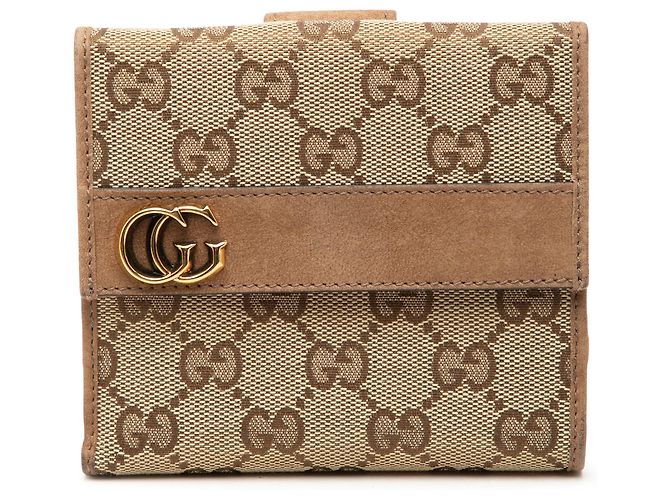 Cartera compacta trifold Gucci de lona GG beige