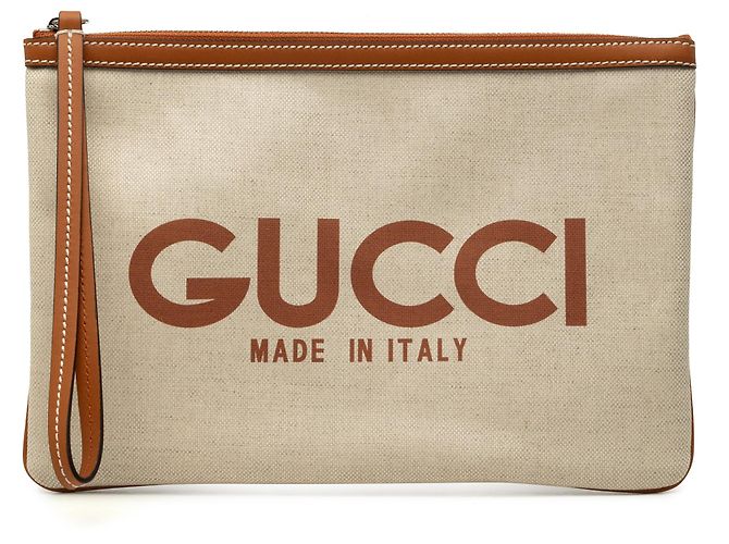 Gucci Clutch aus beigem Canvas mit Logo