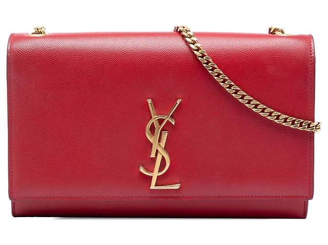 Saint Laurent Red Medium Grain De Poudre Monogram Kate Crossbody Roja