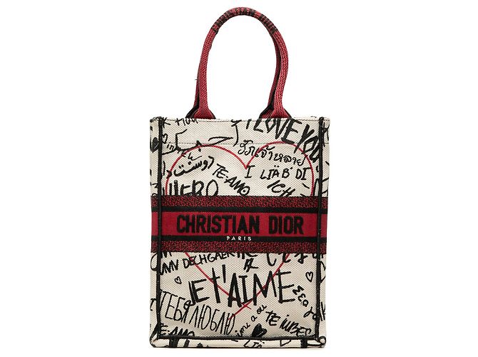 Dior White DiorAmour Embroidered Canvas Graffiti Vertical Book Tote