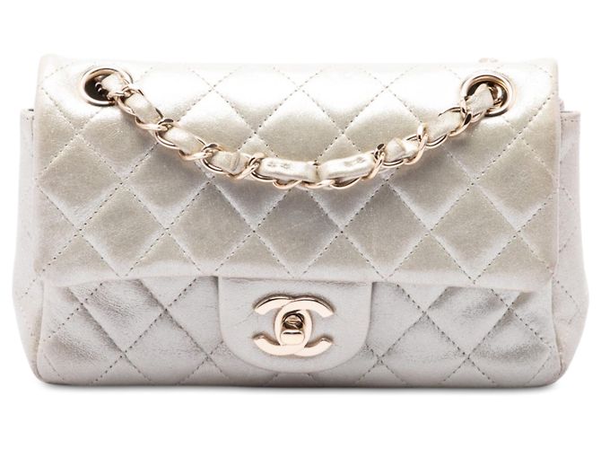 Chanel Gold Mini Rectangular Classic Iridescent Lambskin Single Flap D'oro