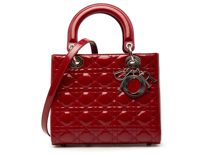 Dior Red Medium Patent Cannage Lady Dior Rosso Bordò