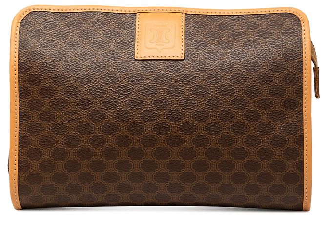 Céline Clutch Celine Brown Macadam Coated Canvas Castaño
