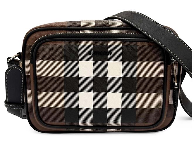 Borsa a tracolla Burberry Brown Giant Check E-Canvas Paddy Marrone Marrone scuro