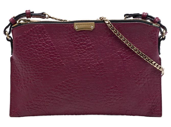 Borsa a tracolla Peyton in pelle goffrata a quadri rossa Burberry Rosso Bordò