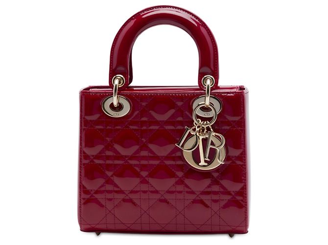 Dior Red Small Patent Cannage Lady Dior Roja Burdeos