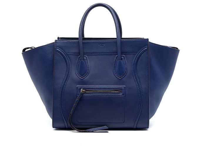 Céline Celine Blue Medium Grained Calfskin Phantom Luggage Tote Azul