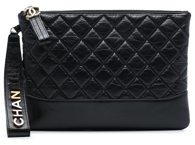 Chanel Clutch Gabrielle O Case in Pelle di Vitello Granulata Nera Medium Nero