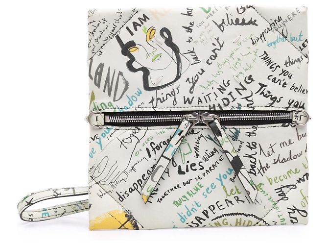 Maison Martin Margiela Maison Margiela White Leather Graffiti Front Zip Pouch