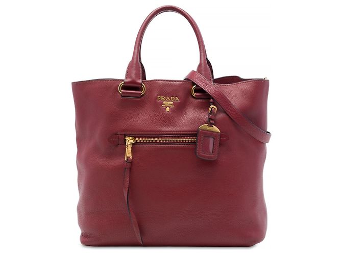 Sac cabas convertible ouvert Prada Red Vitello Daino Rouge Bordeaux
