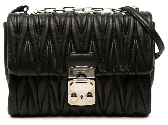 Miu Miu Black Matelasse Nappa Push Lock Flap