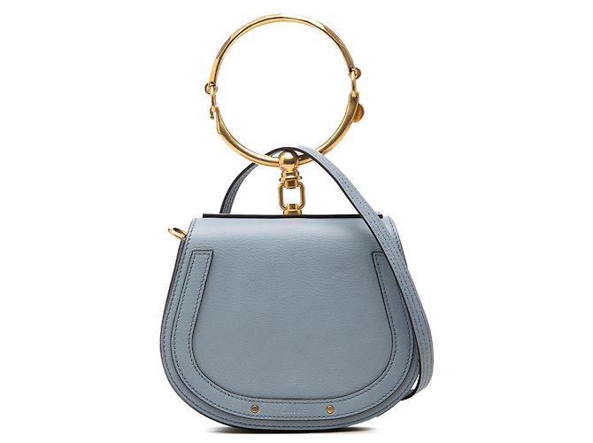 Bolsa Nile Chloé Pequena em Couro Azul com Alça de Pulso Azul claro