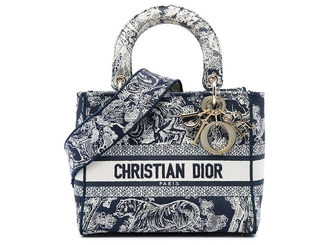 Dior Blue Medium Embroidered Canvas Toile de Jouy Lady D Lite