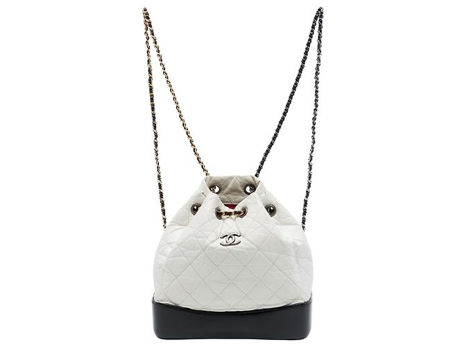 Chanel White Small Bicolor Quilted Aged Calfskin Gabrielle Backpack