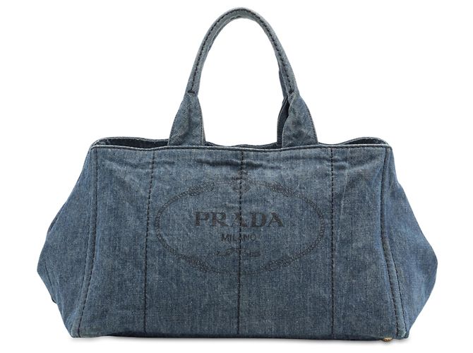 Sac Tote Prada Blue Large Denim Canapa Logo Bleu