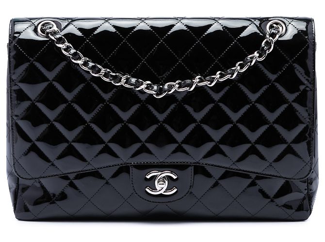 Chanel Black Maxi Classic Patent Single Flap Noir