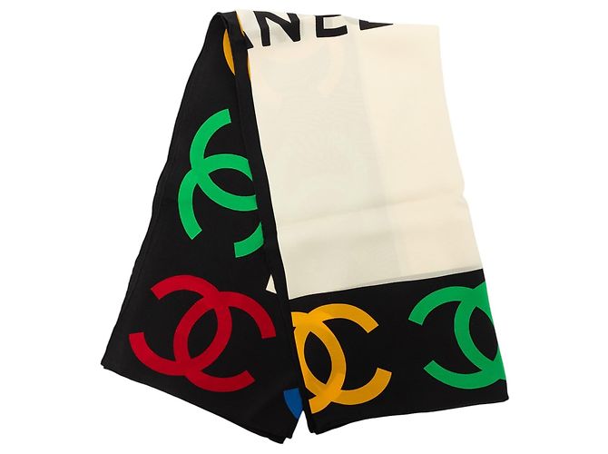 Chanel Seidentuch mit CC-Logo-Print, braun 90