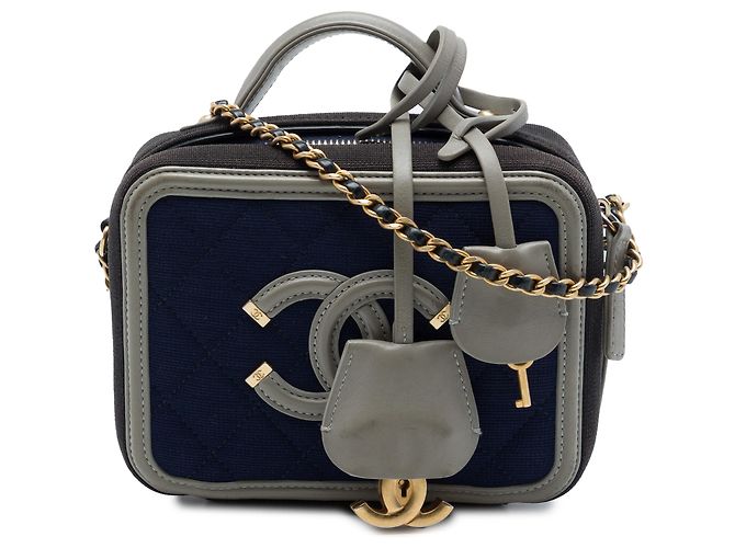 Chanel Blue Small Jersey CC Filigree Vanity Case