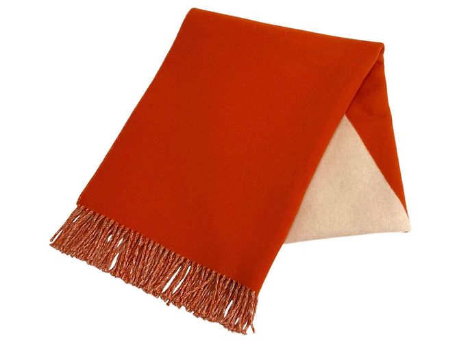 Hermès HERMES Casaque Bicolor Fransen-Stola 100% Kaschmir Beige Orange