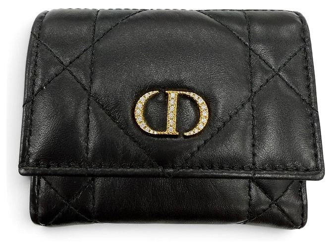 Christian Dior Black Leather Tri-fold Wallet