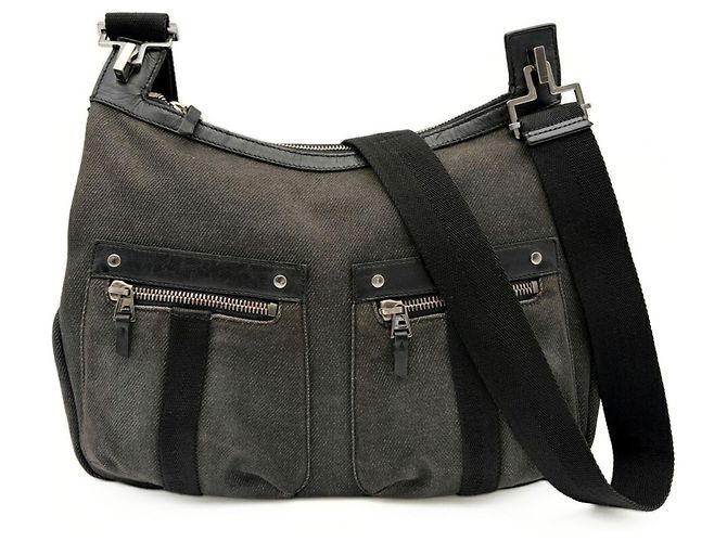 Borsa a tracolla in pelle e denim da uomo Gucci Nero