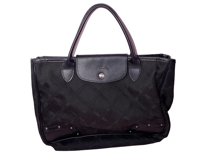 Bolso tote Longchamp negro de lona monogramada