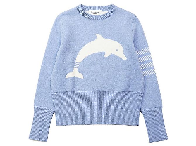 Thom Browne 4BAR Wollpullover mit Delfin-Intarsia Weiß