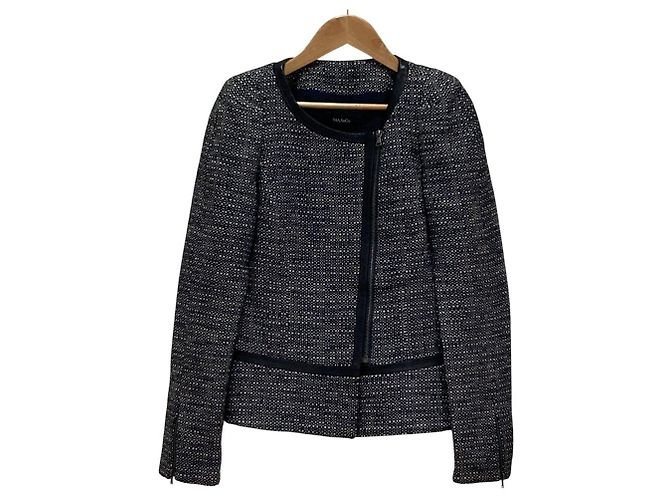 Autre Marque Giacca Riders senza collo in tweed Max&co Blu Blu navy