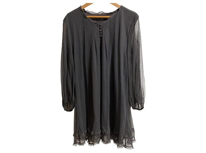 Autre Marque Túnica INGEBORG em tule de bolinhas com laço Marrom Cinza antracite