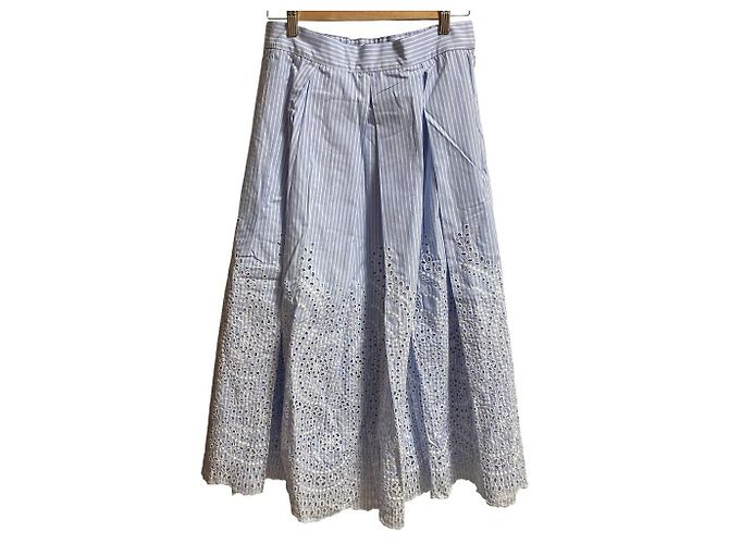 Autre Marque Gonna lunga ricamata a righe Ingeborg Blu