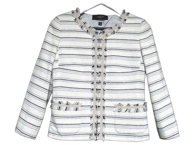 Max Mara Weekend Lame Tweed Collarless Jacket Beige Cream