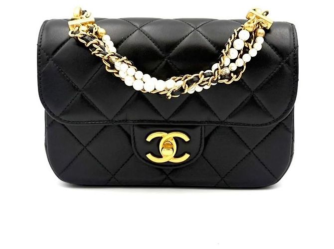 Chanel Mini Flap Bag with Pearls Black Nero