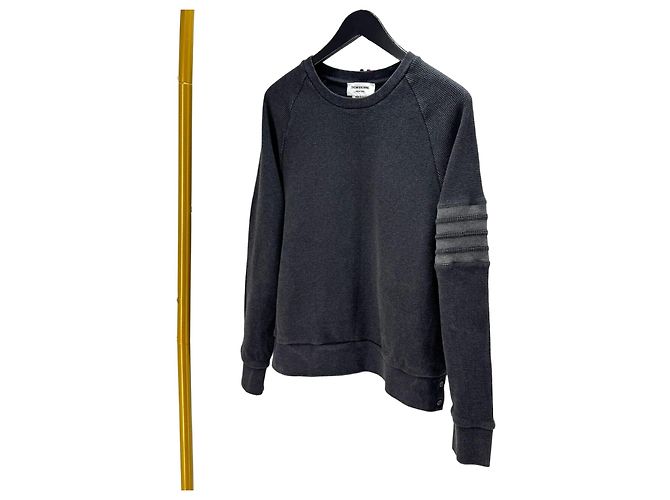Thom Browne Waffel-Sweatshirt mit diagonalen Streifen Grau Braun