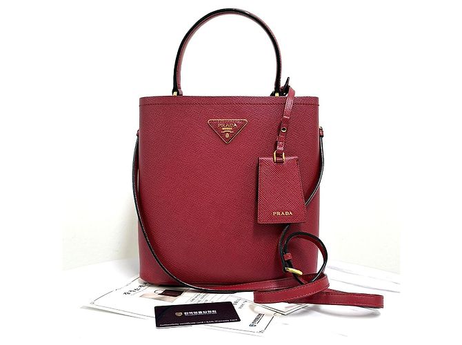 Prada Saffiano Panier Tote Bag Medium Rot