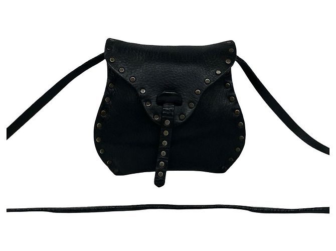 Céline Celine Blazon Triomphe Logo Mini Schultertasche aus Leder Schwarz