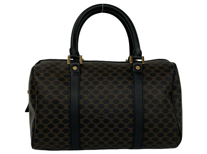 Céline Bolsa Boston Celine Macadam Blazon Pattern Triomphe em couro Marrom