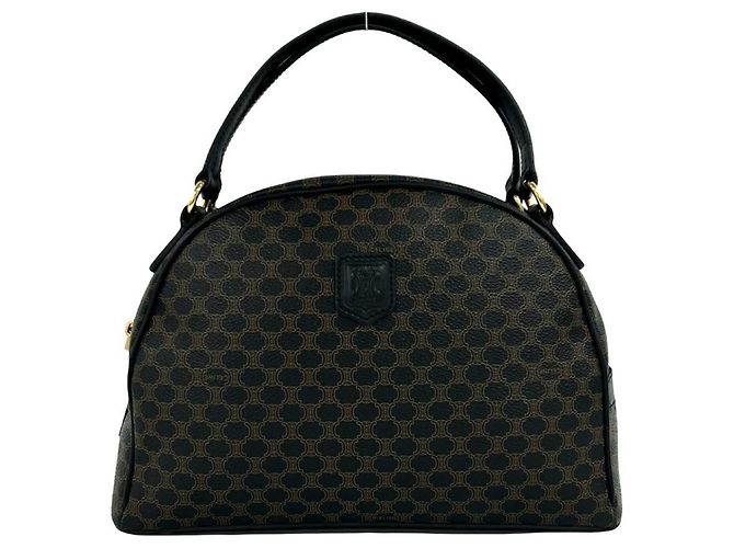 Céline Celine Vintage Macadam Blazon Triomphe Logo Handtasche Braun Schwarz