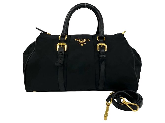 Tote Bolsa de Ombro Prada em Nylon Tessuto e Couro Preto