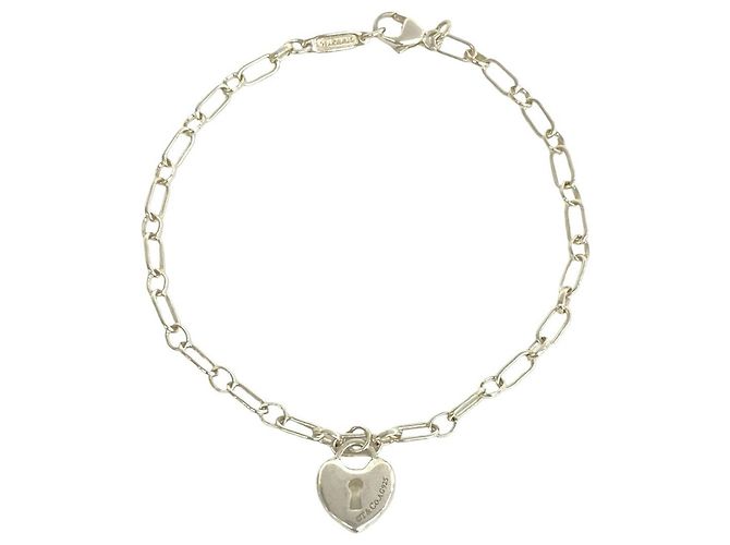 Pulseira de corrente com pingente de coração e cadeado em prata Tiffany & Co.