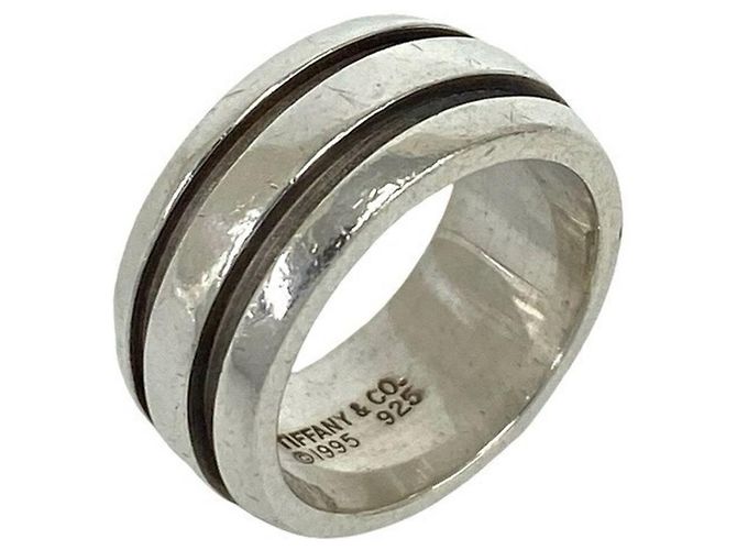 Tiffany & Co Anel Tiffany Vintage Grooved Double Line Prata