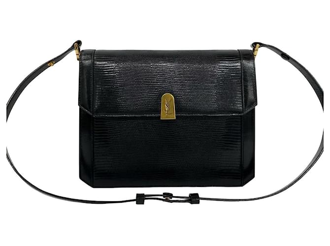 Sac à épaule vintage en cuir noir Yves Saint Laurent 