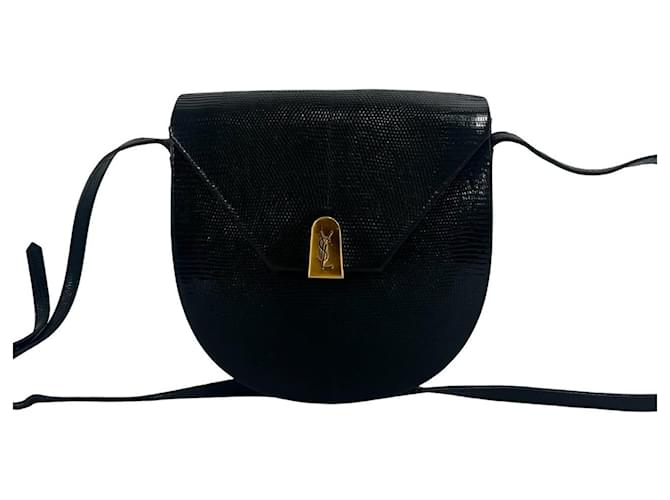 Sac à épaule en cuir vintage Yves Saint Laurent Noir 