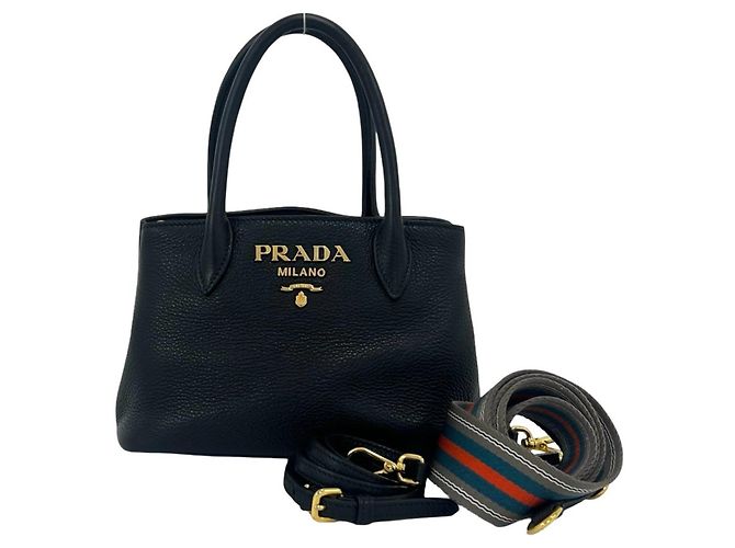 Tote Prada Logo Hardware Leather 3-way Shoulder Bag Black