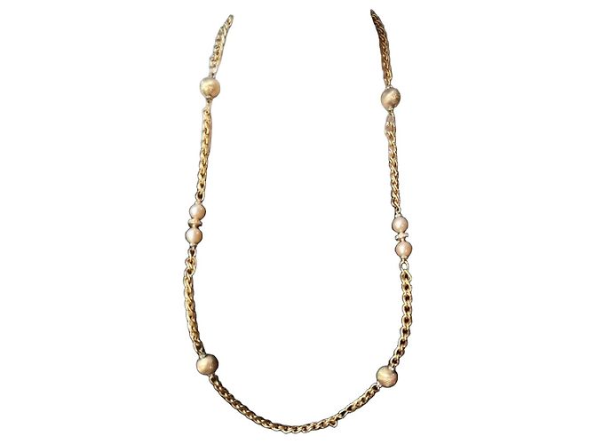 Christian Dior Colar longo em metal dourado e pérolas