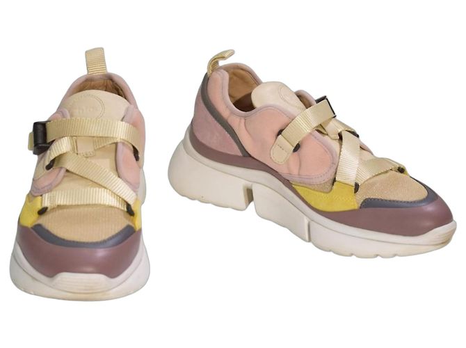 Sapatilhas baixas chunky multicoloridas CHLOÉ Sonnie EU 38 Caixa Marrom Rosa Bege Amarelo