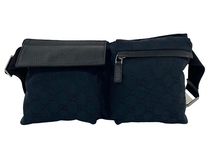 Bolsa Gucci em lona com padrão GG e couro Preto