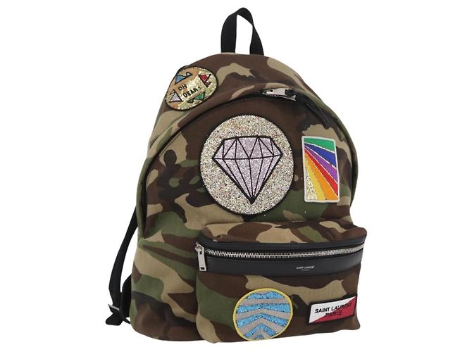 SAINT LAURENT Backpack Canvas Khaki Silver Camouflage