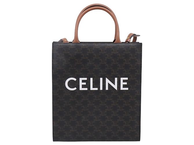 Céline Borsa Tote Celine Vertical Cabas Triomphe in tela rivestita Large Marrone
