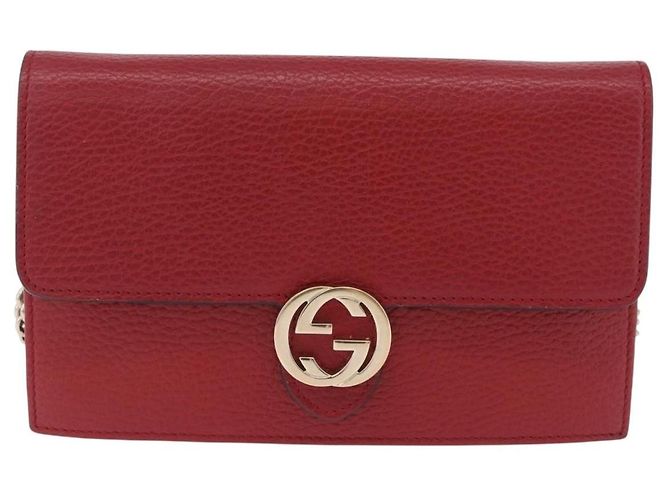 Portefeuille à chaîne Gucci Interlocking en cuir Rouge