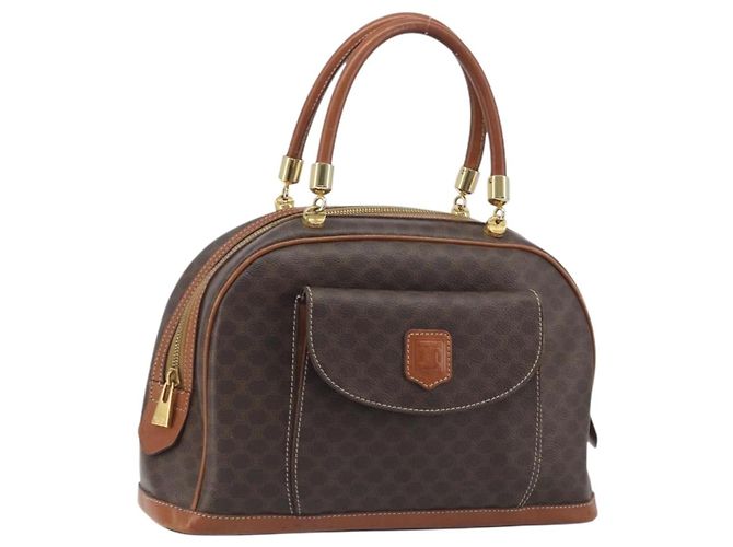 Céline Bolsa de mão CELINE Macadam Canvas PVC Leather Brown Gold Auth 196621A Marrom Dourado